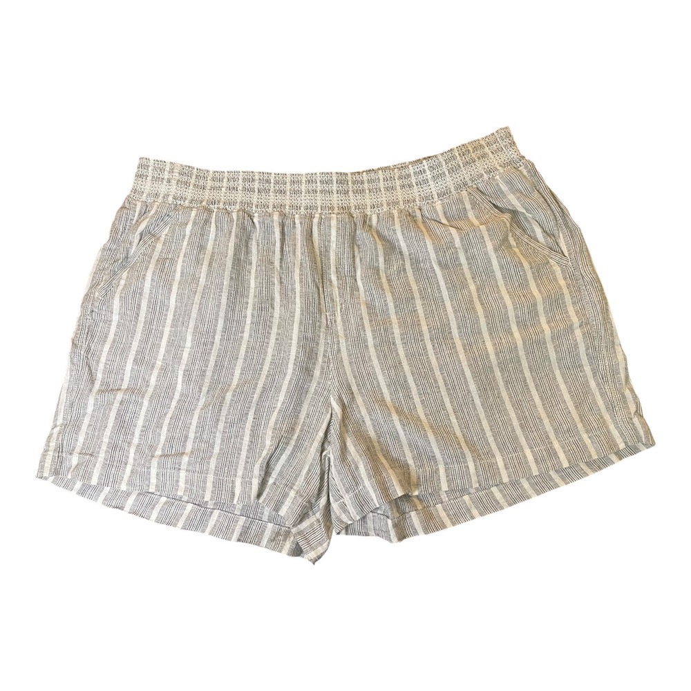 Briggs Women's XXL Striped Casual‎ Shorts Beige White Elastic Waist Pockets